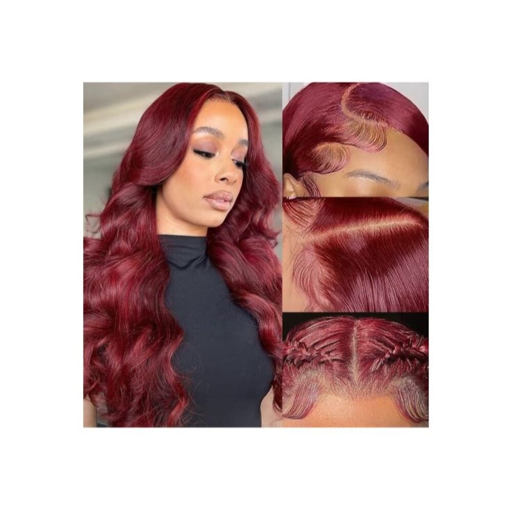 New Aaliweya 99J Burgundy 22" Lace Front Human Hair Wig 13x4 180 Density